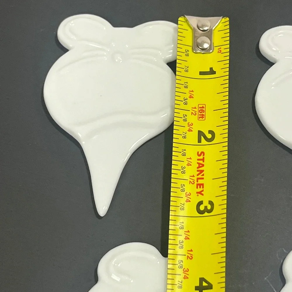 Set 6 Vintage White Ceramic Mouse Cheese Markers Whimsical Charcuterie Tags
